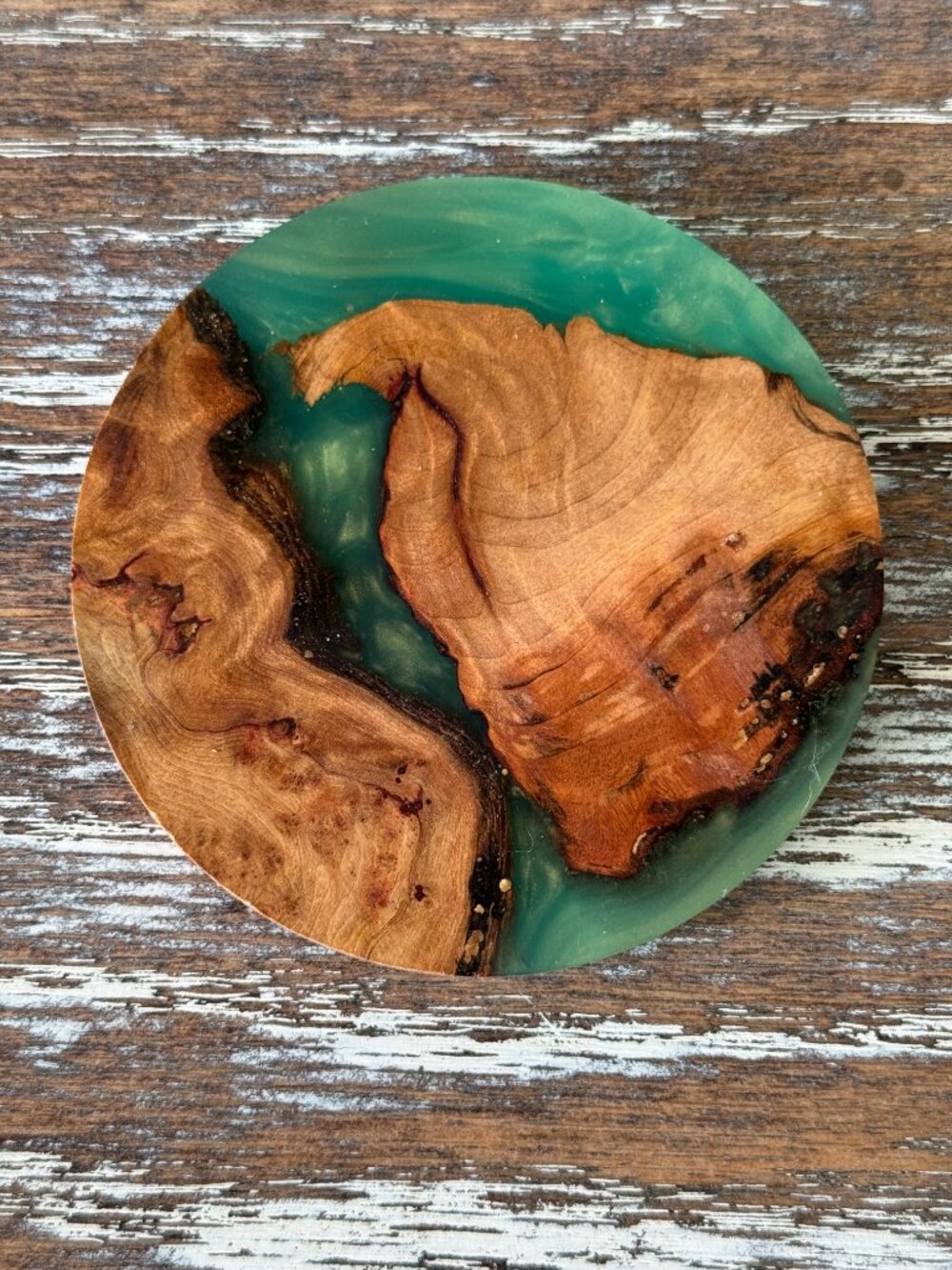 Seafoam Green Resin River Wood Drink Coasters Set of 4 House Housewarming Gift - Picture 5 of 6